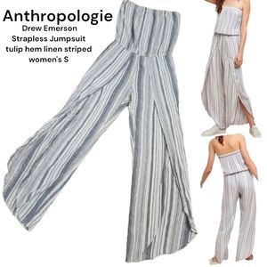 Anthropologie linen Drew Emerson Strapless Jumpsuit tulip hem striped women's S